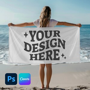 30"x60" Beach Towel Mockup Template, Drag & Drop Canva PNG Overlay, PSD Smart Object, Vertical Flat-lay Bath Towel Mock-up, Dye sublimation