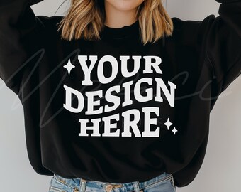 Black Sweatshirt Mockup, Gildan 18000, Adult Unisex Heavy Blend, Oversized Model Mock-up, Blank Sweatshirt, G180 Unisex, Crew Neck
