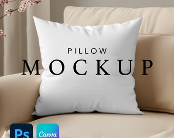 Pillow Mockup, Spun Polyester Square Pillow All Over Print Boho Pillow Mock up, Canva Drag and Drop, PSD Smart Object Mockup Template