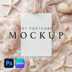 Postkarten-Mockup, 5x7 Postkarte, Nahaufnahme Mockup, A6 Papier, Geburtstagskarte Mockup, Grußkarte Mockup, Babypartyeinladung, Foto Flatlay