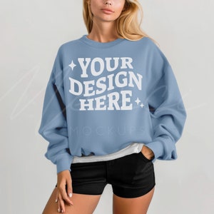 Light Blue Sweatshirt Mockup, Gildan 18000 Light Blue, Adult Sweatshirt Model Mock-up, Blank Light Blue Model Mocks, G180 Unisex Sweatshirt