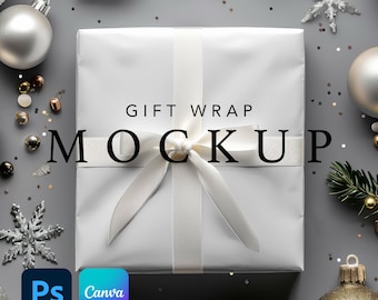 Christmas Gift Wrap Paper Mockup, Wrapping Paper Mock, Minimalist, Winter Wrapping Paper, Canva Drag & Drop PNG, Photoshop Smart Object