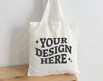 Canvas Tote Bag Mockup, Natural High Quality Lifestyle Shopping Bag Mock-up, Aesthetic Boho Style Blank Tote Bag, Natural Cotton Beige