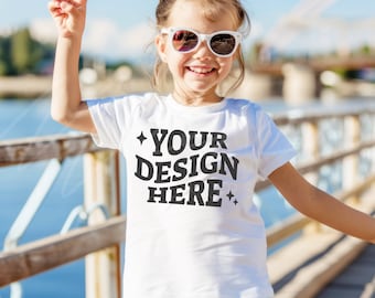 Toddler White Tshirt Mockup, Bella Canvas 3001t White T-shirt Mock-up, Toddler Girl Model Outdoor Mock up, Child Lifestyle Blank Tee