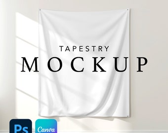 Vertical Tapestry Mockup, 104''x88'' Wall Decor, Editable Tapestry Mock-up Template, Smart Object PSD and Canva PNG Drag and Drop Mock