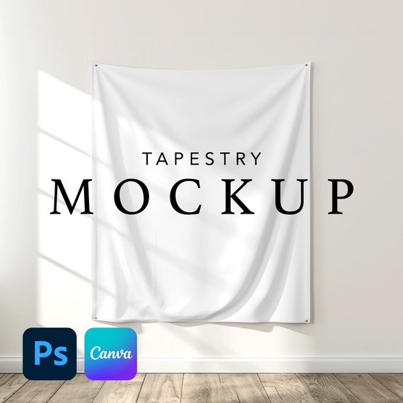 Vertical Tapestry Mockup, 104''x88'' Wall Decor, Editable Tapestry Mock-up Template, Smart Object PSD and Canva PNG Drag and Drop Mock
