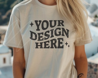 Dust Color T-Shirt Mock-up, Bella Canvas 3001 Dust T-shirt Mocks, BC3001, Dust T-Shirt Mockup Template, Lifestyle Model Mock, POD Tee