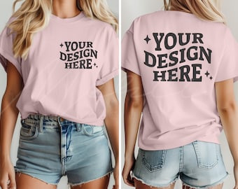Soft Pink T-Shirt Mockup, Front and Back, Bella Canvas 3001 Soft Pink, Dual View Soft Pink Mockup, Comfort Fit, Front Back View Split Mocks