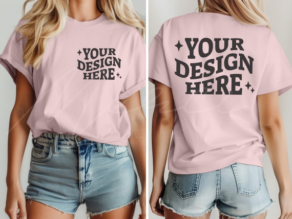 Soft Pink T-Shirt Mockup, Front and Back, Bella Canvas 3001 Soft Pink, Dual View Soft Pink Mockup, Comfort Fit, Front Back View Split Mocks