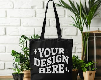 Black Canvas Tote Bag Mockup, Natural High Quality Lifestyle Shopping Bag Mock-up, Aesthetic Boho Style, Blank Tote Bag, Black Cotton Tote