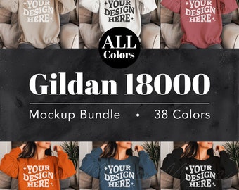 Gildan 18000 All Colors Mockup Bundle, Lifestyle Model Crew Neck Sweatshirt Mock-up, Collection of Female Sweat Shirts Mockups, POD mocks
