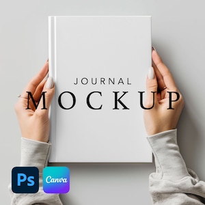 Maqueta de diario de tapa dura, maqueta de diario con líneas mate de Printify, maqueta de diario con impresión envolvente, objeto inteligente Canva con función de arrastrar y soltar PNG/PSD