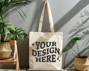 Canvas Tote Bag Mockup, Natural High Quality Lifestyle Shopping Bag Mock-up, Aesthetic Boho Style Blank Tote Bag, Natural Cotton Beige