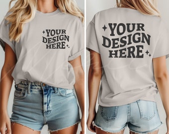 Ice Gray T-Shirt Mockup, Front and Back, Gildan 64000 Ice Gray , Dual View Ice Gray Mocks, G640, Front Back Split View Mock-up Bundle