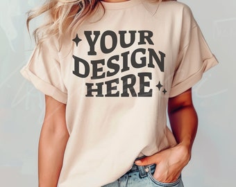 Soft Cream Tshirt Mockup, Bella Canvas 3001 Soft Cream T-shirt Mock-up, Boho Model Mocks, Comfort Mocks, Simple Blank Tshirt Mock for POD
