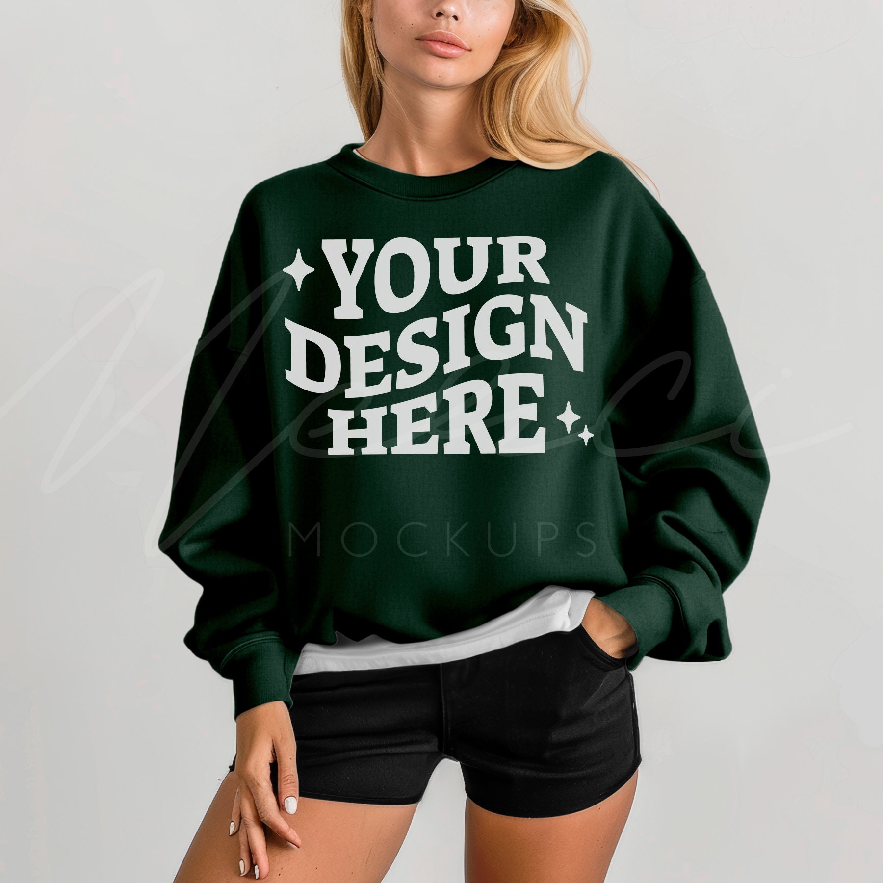 Forest Green Sweatshirt Mockup, Gildan 18000, Adult Unisex Heavy Blend, Model Mock-up, Blank Sweatshirt, G180 Unisex, Crew Neck
