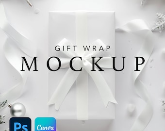 Christmas Gift Wrap Paper Mockup, Wrapping Paper Mock, Minimalist, Winter Wrapping Paper, Canva Drag & Drop PNG, Photoshop Smart Object