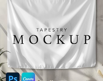 Horizontal Tapestry Mockup, 104''x88'' Wall Decor, Editable Tapestry Mock-up Template, Smart Object PSD and Canva PNG Drag and Drop Mock