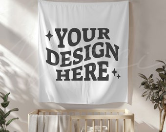 Nursery Tapestry Mockup, 50''x60'' Wall Decor for Baby Room, Editable Tapestry Mock-up Template, Smart Object PSD and Canva PNG Mock up