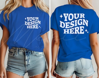 Royal T-Shirt Mockup, Front and Back, Gildan 5000 Royal, Blue Shirt Dual View Mockup, G500, Front Back Split View Mockup Bundle, Blue Gildan