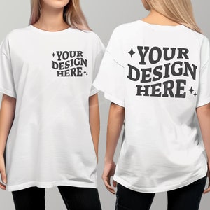 Maqueta de camiseta blanca, delante y detrás, Bella Canvas 3001 blanca de gran tamaño, Maqueta de camiseta blanca de doble vista, ajuste cómodo, vista frontal trasera