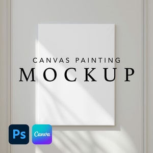 Vertical Canvas Wall Art Mockup, 18&#39;&#39;x24&#39;&#39; Living Room Wall Decor, Editable Canvas Painting Mock-up Template, PSD Smart Object and Canva PNG