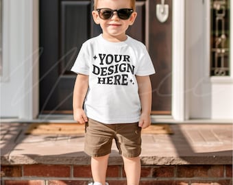 Toddler White Tshirt Mockup, Bella Canvas 3001t white Tshirt Mock-up, Boy Model Outdoor Mocks, kids shirt, Toddler Tee Mockup, Boy T-Shirt