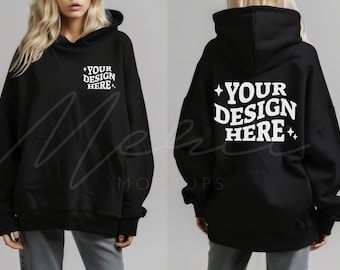 Oversized Black Hoodie Mockup, Front and Back Mockup, Gildan 18500, Comfort Fit Studio Model Hoodie Mockup, back hoodie mockup,