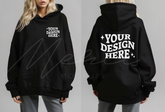 Oversized Black Hoodie Mockup, Front and Back Mockup, Gildan 18500, Comfort Fit Studio Model Hoodie Mockup, back hoodie mockup,