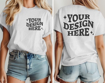 Ash T-Shirt Mockup, Front and Back, Bella Canvas 3001 Ash, Dual View White Gray Ash Tee Mockup, Comfort Fit, Front Back View Split Mock-up