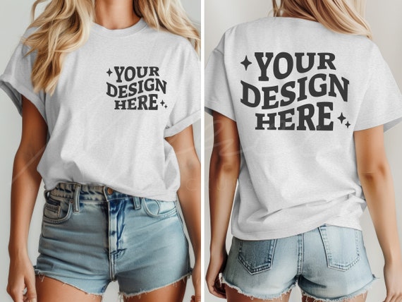 Ash T-Shirt Mockup, Front and Back, Bella Canvas 3001 Ash, Dual View White Gray Ash Tee Mockup, Comfort Fit, Front Back View Split Mock-up