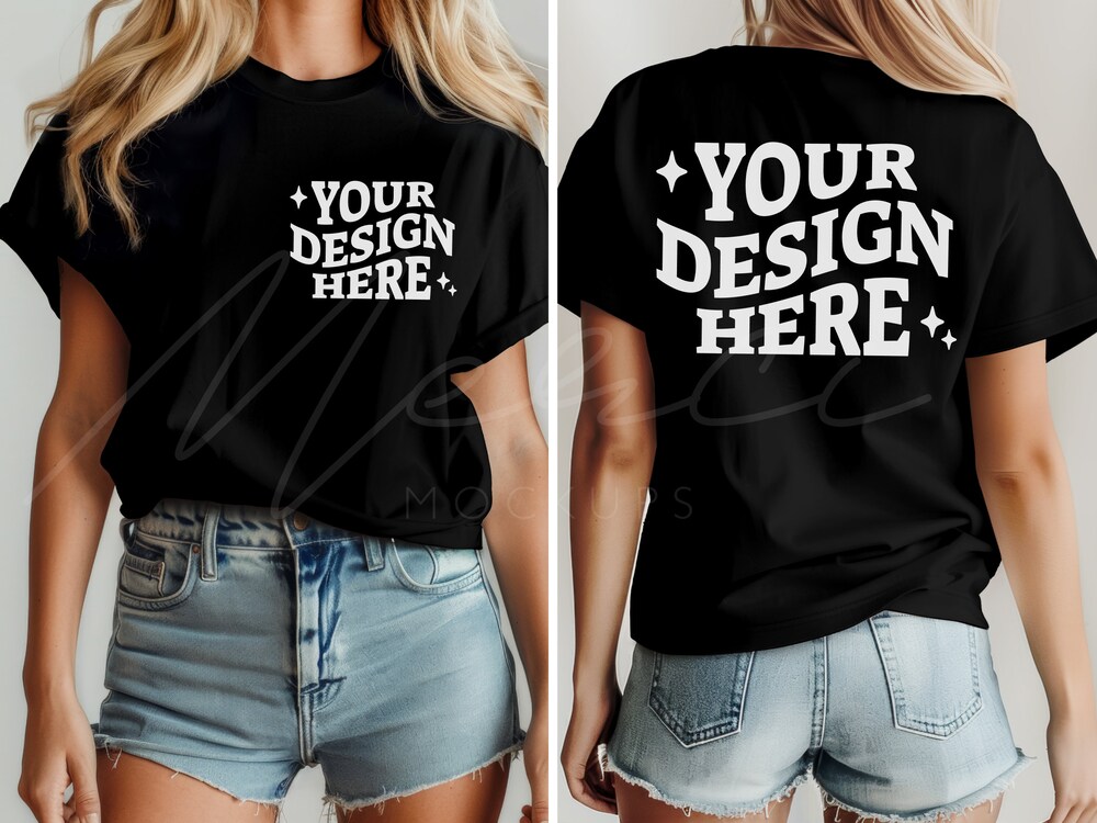Black Tee Mock Black T-Shirt Mockup, Front And Back, Bella Canvas 3001 Black, Dual View Beige Tee Mockup, Comfort Fit, Front Back View Split Mock-Up Front Back Mockup Gifts For Day Teeshirtsummer