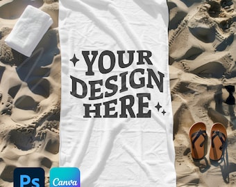 30"x60" Beach Towel Mockup Template, Drag & Drop Canva PNG Overlay, PSD Smart Object, Vertical Flat-lay Bath Towel Mock-up, Dye sublimation