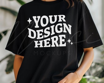 Black T-shirt Mockup, Gildan 5000, Crewneck Mockup, black shirt mock up, black shirt Casual Lifestyle photo Mockup, POD mockup, Oversized