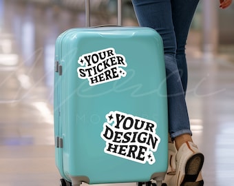 Luggage Sticker Mockup, Travel Sticker Mockup Carrier Bag Vinyl Decal Mock, Die Cut Sticker Lifestyle Mockup, Travel Mockup, Airport Mockup
