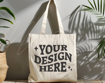 Canvas Tote Bag Mockup, Natural High Quality Lifestyle Shopping Bag Mock-up, Aesthetic Boho Style Blank Tote Bag, Natural Cotton Beige