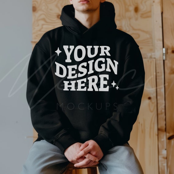 Black Hoodie Mockup, Gildan 18500 Men's Hoodie, Male Model Mockup