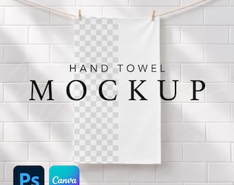 Hand Towel Mockup, 28″ × 16″ Printify Polyester Cotton Golf Cloth Mock, Print on Demand Canva Photoshop Photopea Digital Template