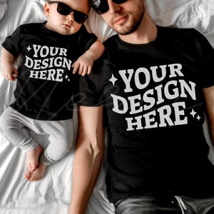 Maqueta de papá y yo, maqueta de camiseta familiar negra, maqueta de familia de padre e hijos, camiseta Bella Canvas 3001 negra, maquetas de mono de papá y bebé