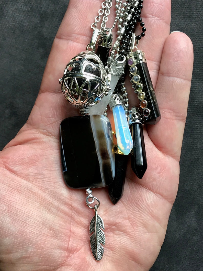 powerful woman crystals collection lot amulets magic metaphysical Wicca jewelry Midnight crystal jewelry