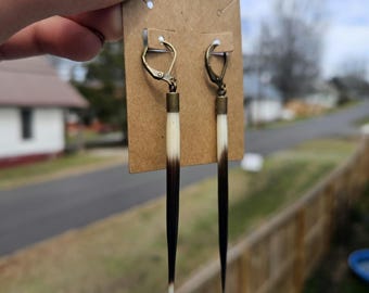 Porcupine Quill Dangle Earrings, Boho, Oddity Jewelry, Gauge friendly
