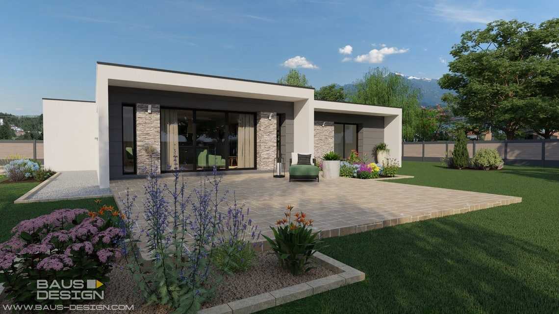 Charmante maison de plain-pied de 100m2, 3 chambres, toit plat, Idéale ...