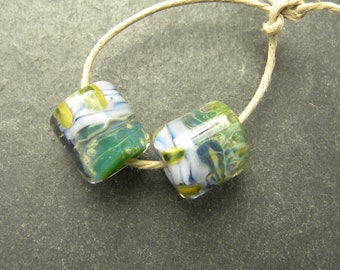 CrazyCatGlass Lampwork Boro Glass Beads Handmade Bayleaf barrel Pair