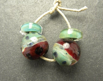 CrazyCatGlass Lampwork Boro Glass Beads Handmade Fiesty Round Pair