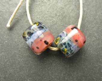 CrazyCatGlass Lampwork Boro Glass Beads Handmade Chivalry Barrels Pair
