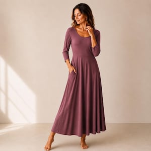 ladies full dress Black Dresses 3/4 Sleeves Fabric:Modal