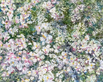 Peinture à l'huile de printemps fleurs de pommier fleurs