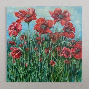 Red poppy oil painting Original oil painting Poppies flowers Traditional oil painting on canvas Blooming poppies Oriental poppies flowers