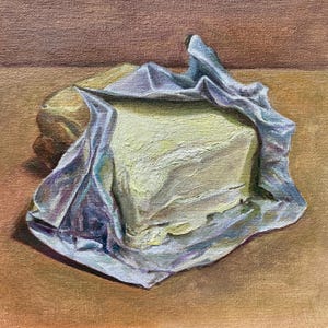 Original Irish butter in silver foil Oil Painting Kitchen wall decor Small wall art Food Still Life art Mini oil painting Culinary decor art