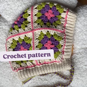 PDF File Crochet Pattern Granny Square Bonnet, Crochet Baby Bonnet pattern - adult bonnet
